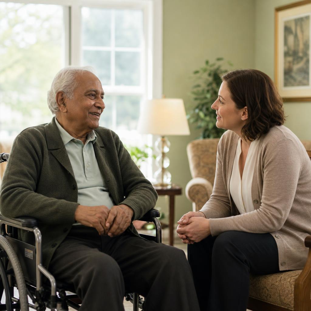 Psychiatric provider speaking with a nursing home resident